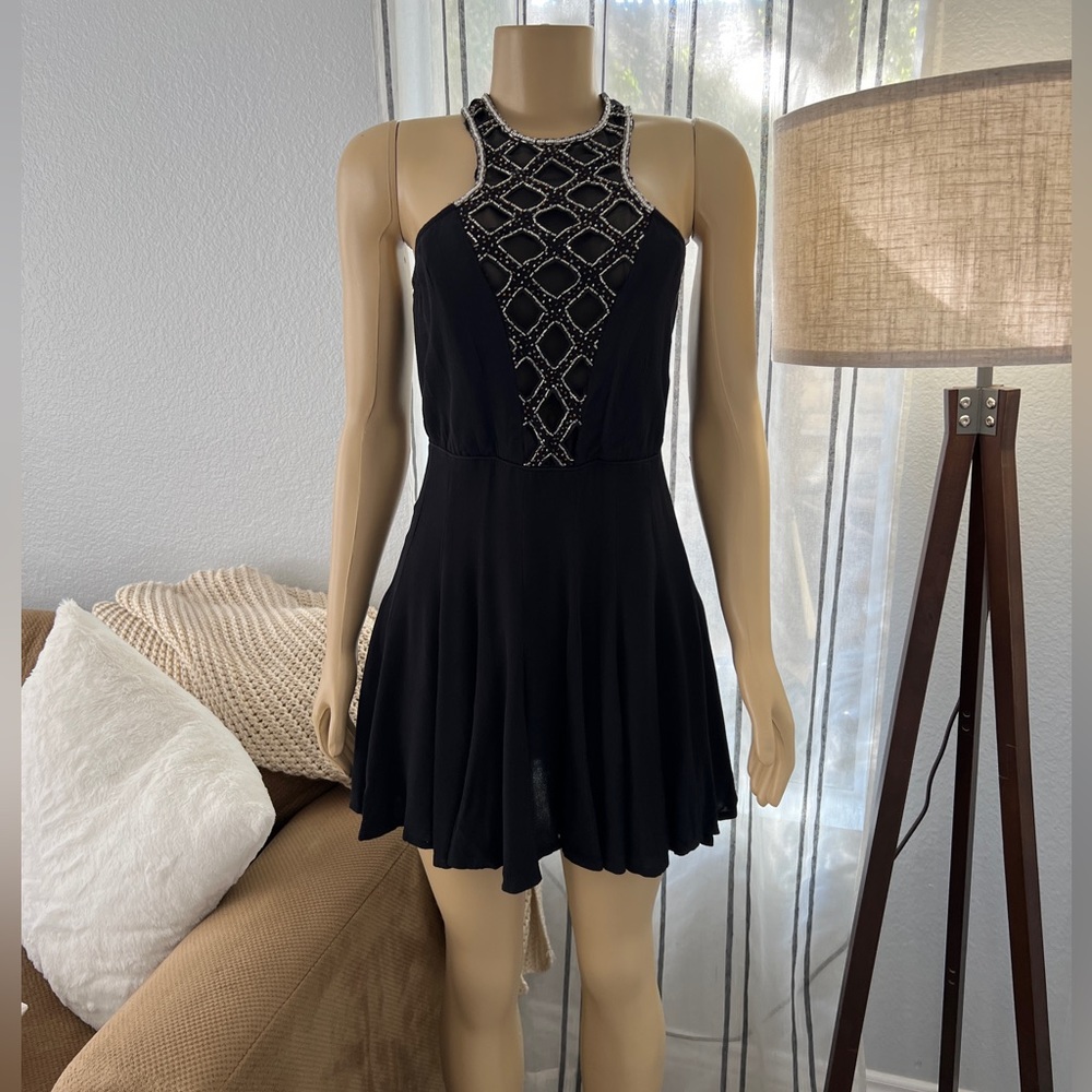 Black High Neck Embellished Lf Stores Cocktail Dress Millau Size XS Sleeveless